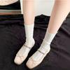 Elegant White Cable Knit Mid-Calf Socks: Women's Ballet Style Lace Mesh Leg Warmers