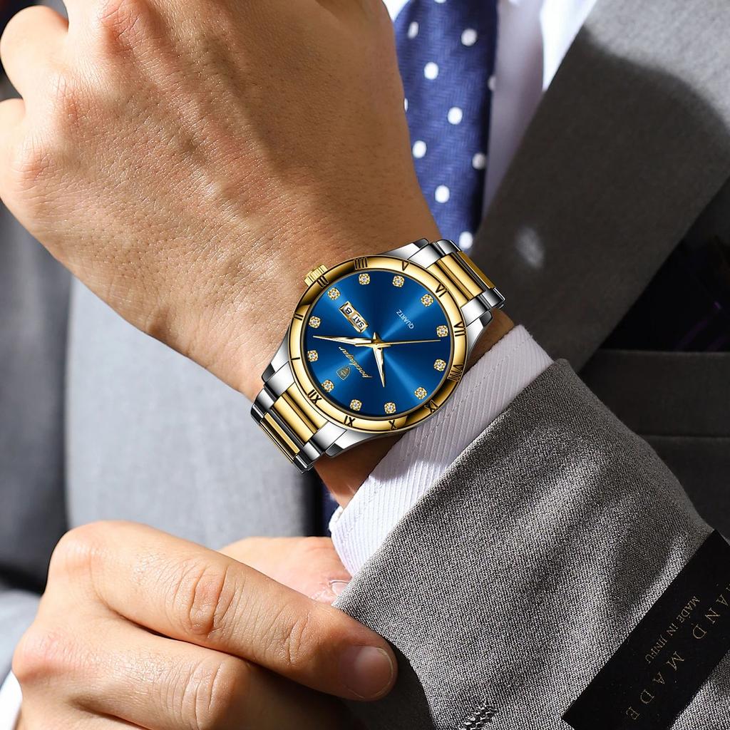 POEDAGAR Luxury Men's Quartz Watch Date Week Waterproof Luminous Man Watch Stainless Steel Casual Fashion Watches For Men