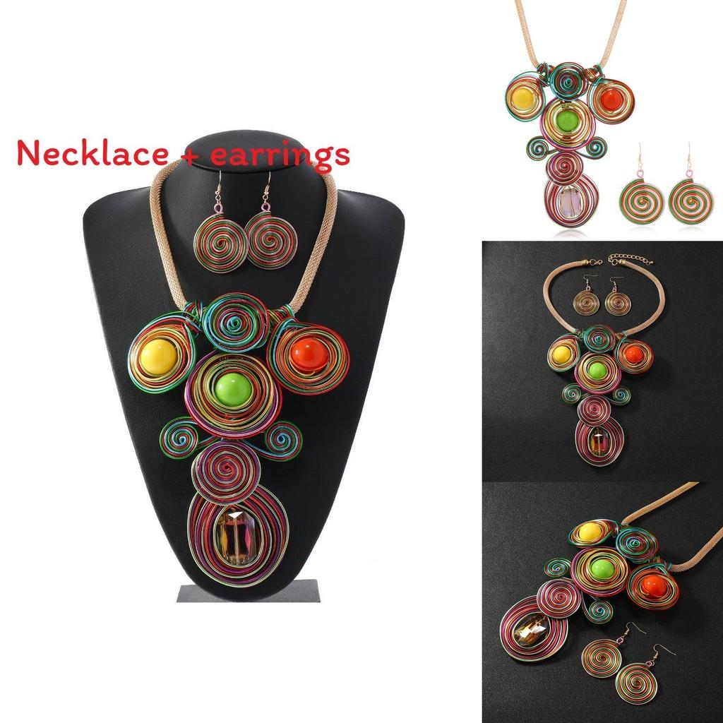 Jewelry Set With Crystal Beads And Aluminum Wire Handcrafted Flower Pendant For Women