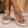 Fashion Women High Heel Wedge Sandals Decoration Rhinestones Popular Among Toe Shoes for Women Platform Fashionable Butterfly Sandals
