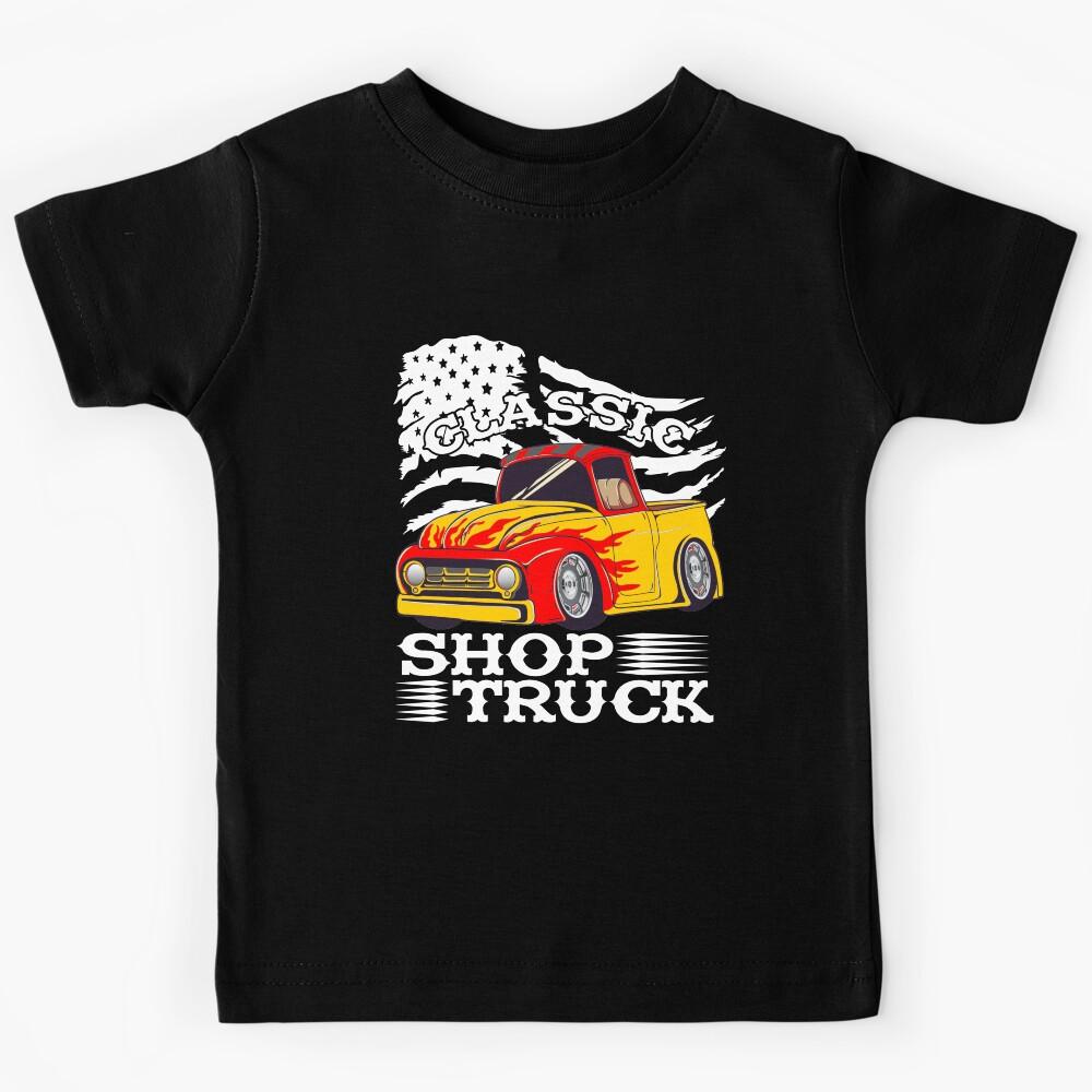 Classic Pickup Truck Customized Vintage Shop Truck Street Rod Flag Kids T-Shirt 100