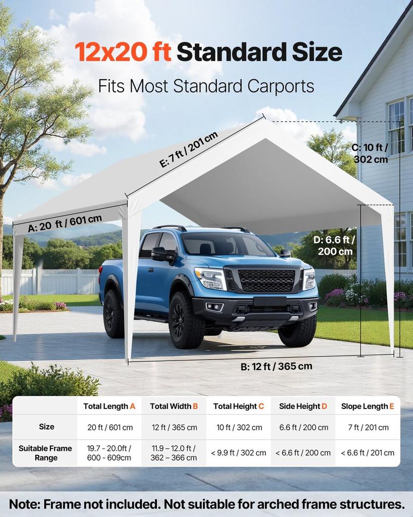 Carport Replacement Canopy, 3.6 X 6 M Potable Garage Tent Top Tarp, UV-Resistant & Waterproof Car Shelter Tarp, Heavy Duty Car Port Cover with Ball
