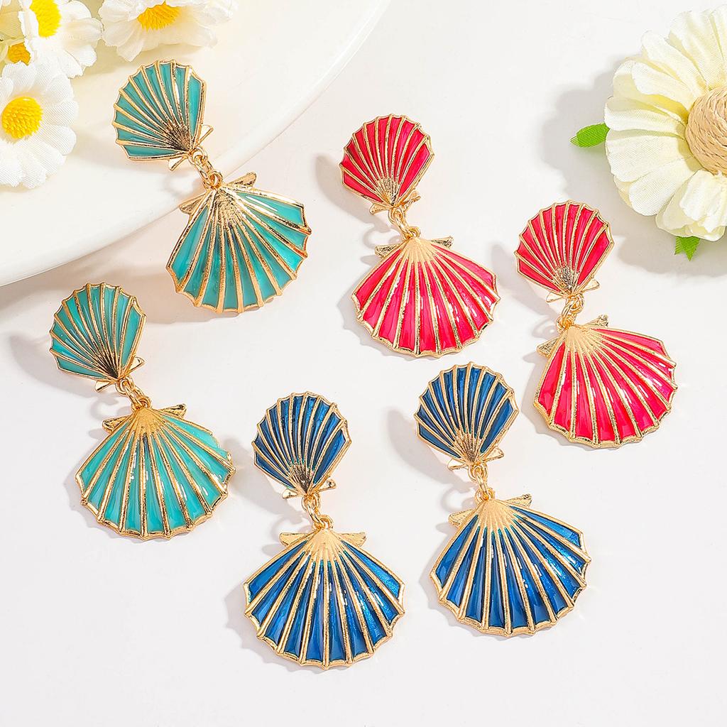 Ocean shell enamel earrings personality fashion double-sided shell earrings literary retro versatile everyday earrings