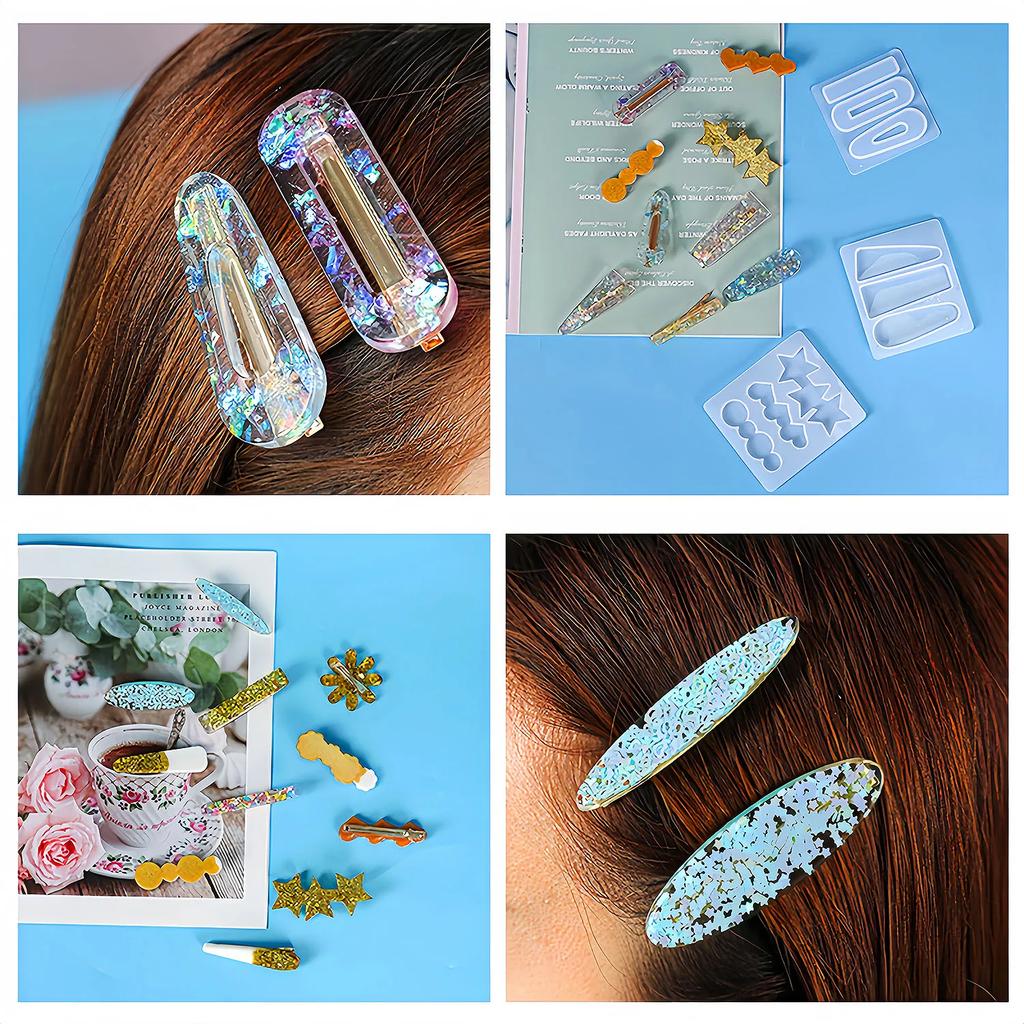 Barrettes Silicone Mold Geometric Hair Clips DIY Moules Silicone Epoxy Resin Mold for Handmade Hairpin Crafts Jewelry Making