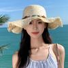 Wide-brimmed beaded sunshade straw hat for women, summer seaside vacation beach hat, fashionable face-shading French-style sun hat