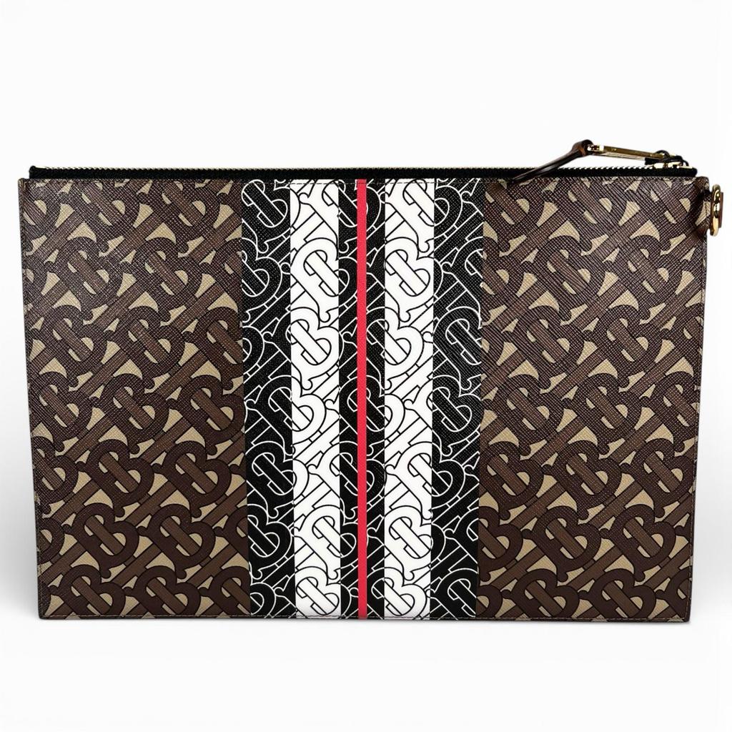 Pristine BURBERRY Clutch Bag TB Monogram Stripe Multicolor Cotton Mens Used