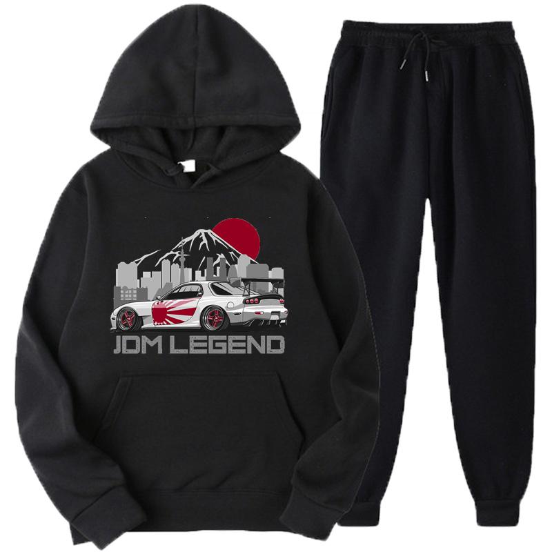 

JDM однотонные мужские спортивные костюмы с принтом, повседневные толстовки и брюки, комплект из 2 предметов, большой свитшот, модная мужская одежда