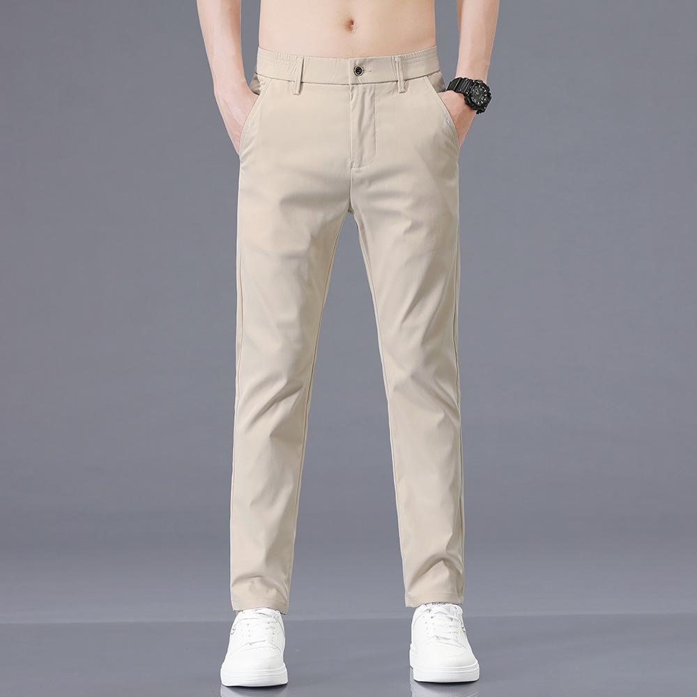Ice-Silk Men's Casual Trousers Men's Long Trousers Loose Straight-Leg Korean-Style Slim-Fit Trendy Men's Summer Lightweight Suit Trousers