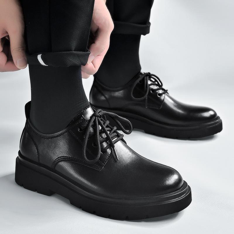 Men's shoes new spring black casual leather shoes men's business dress big head work trendy shoes