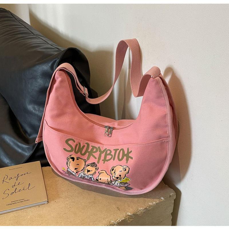 2024 Neue Japanische Cartoon Canvas Umhängetasche - Großes Fassungsvermögen, Vielseitiger Knödel-Stil für Studentinnen