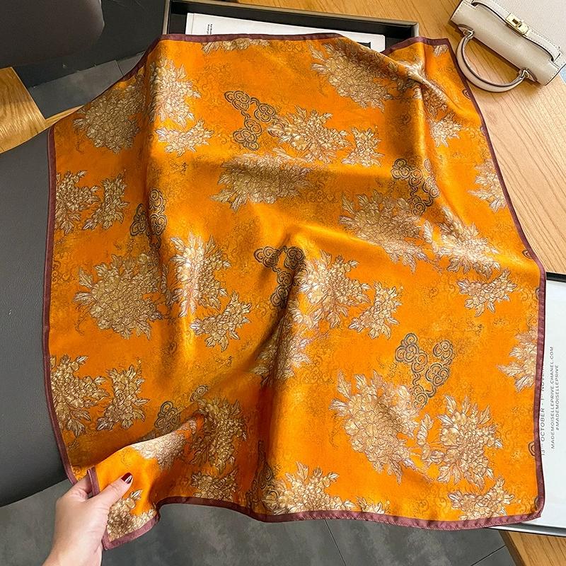 65Cm Square Pure Silk Square Scarf Elegant Silk Decorative Flower Design Necktie Small Shawl Neckerchief For Women
