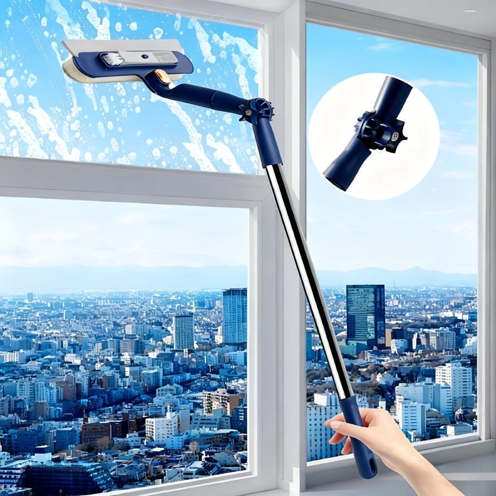 A 2-in-1 Window Cleaner with An Extendable Rod, Featuring A 180° Rotatable Head on Both Sides, Suitable for Glass, Floors, Walls, and Mirrors