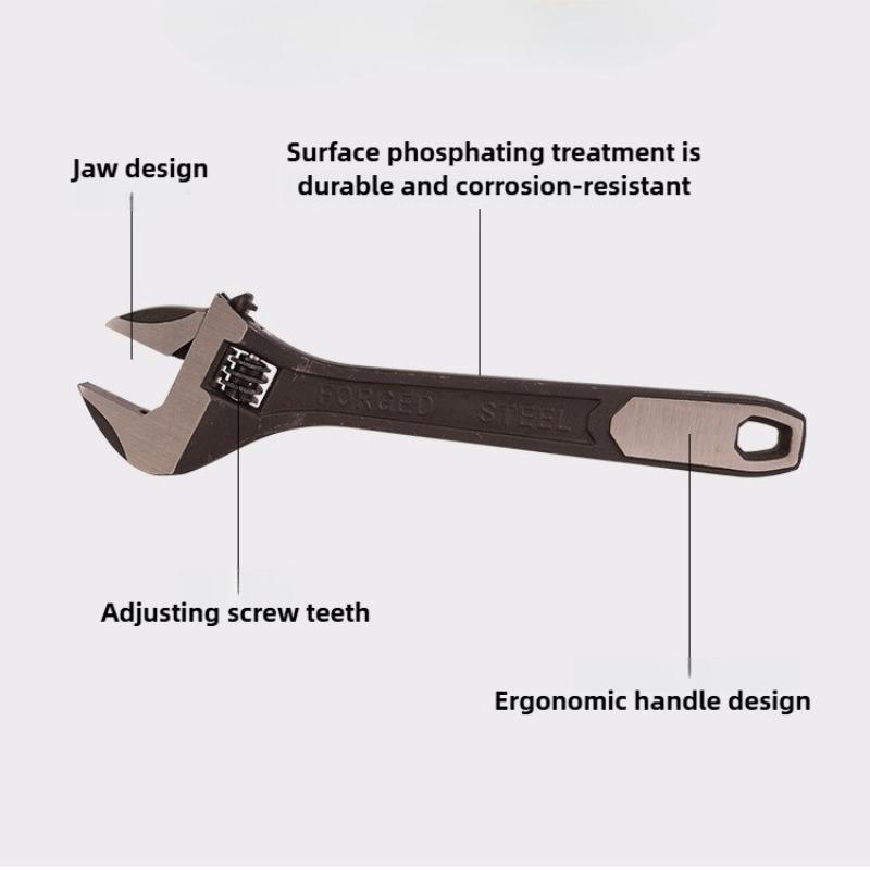 Professional Heavy Duty Adjustable Wrench with Large Jaw Manual Repair Tool Electrophoresis Coating