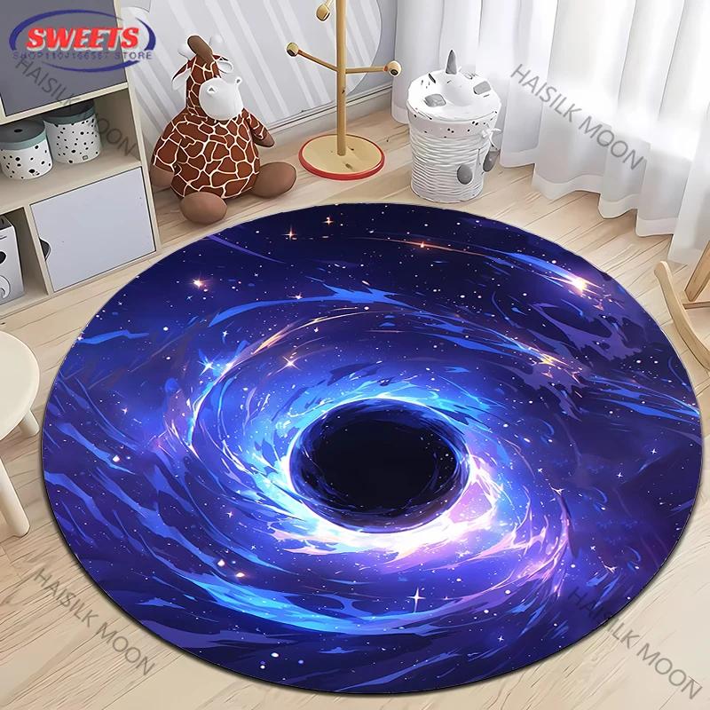 3D HD Cosmic Black Hole Printed Round Rug, Chair Carpet,  Durable Non-slip Doormat Children Playing Mat Living Room Bedroom Rugs