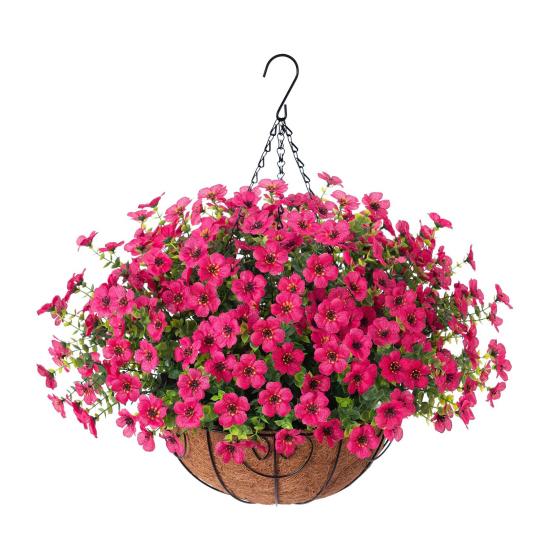 Künstliche Blumen Hängekorb Kunstblumen mit Eukalyptusblättern Hängepflanzer Enthält Blumen für Frühling Sommer Veranda Garten Terrasse