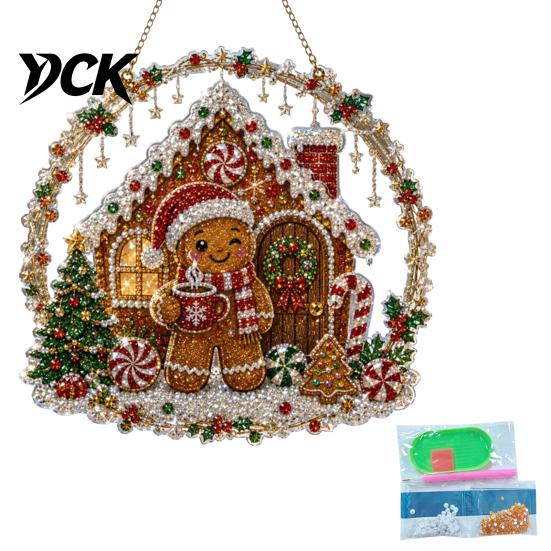 Christmas Window Decorations Faux Diamond Art Ornament, DIY Santa Claus Sun Catcher Kit, Rhinestone Acrylic Hanging Ornaments Xmas Wreath Ornament