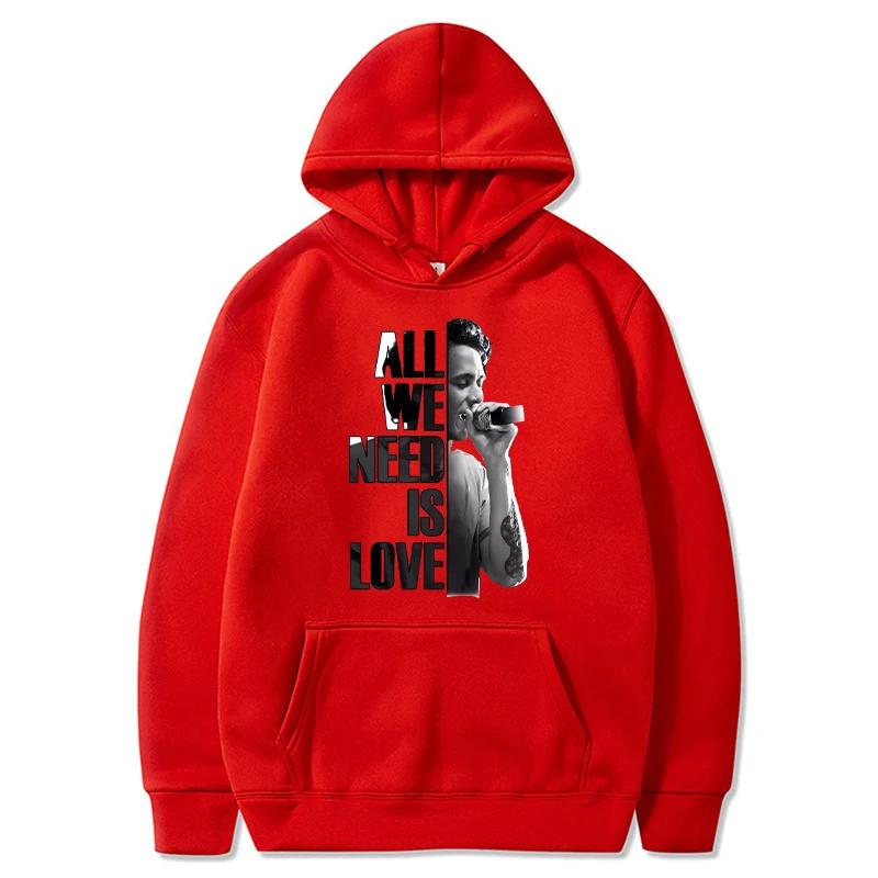 Autumn Letter "All We Need Is Love" and Singer Pattern Printed Hoodies Casual Sports Long Sleeved Men's and Women's Unisex Hooded Sweatshirts