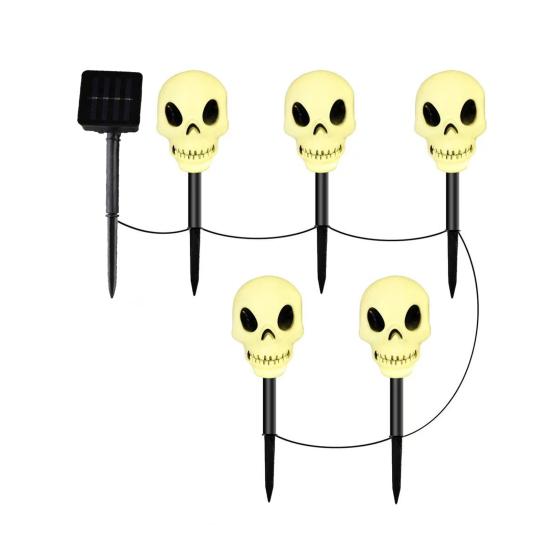 5 Stück Halloween-Solarleuchten, gruseliger Geister-Kürbis-Totenkopf-Leuchtstab, wasserdichte Outdoor-Halloween-Dekorationsleuchten für Garten, Gehweg, Hof