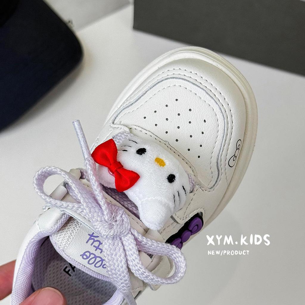 Spring 2026 Girls' Korean Style Lightweight White Canvas Shoes with Cute Kitty Design