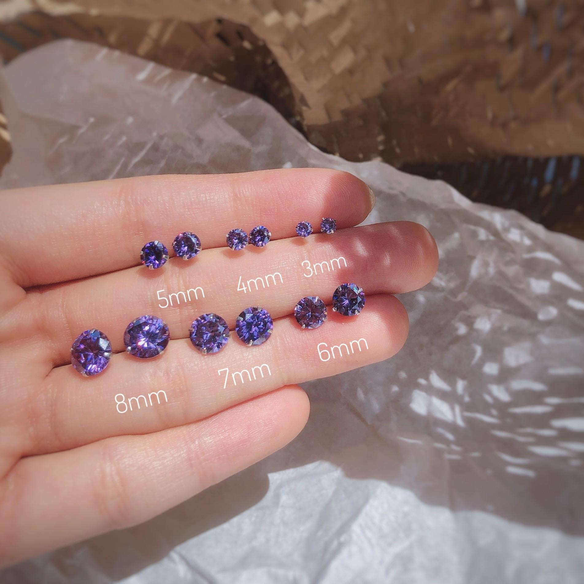 Beixi S925 Sterling Silver Purple Diamond Studs for Men & Women - Super Shiny Zirconia Ear Cartilage Studs, Comfortable for Sleeping