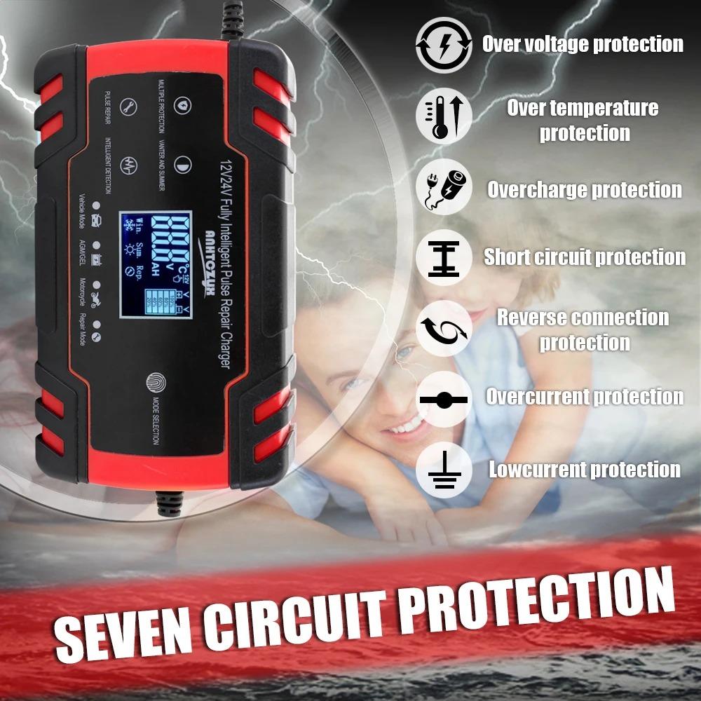 12V-24V 8A Full Automatic Battery-chargers Digital LCD Display Motorcycle Car Fast Power Charging Power Puls Repair Chargers