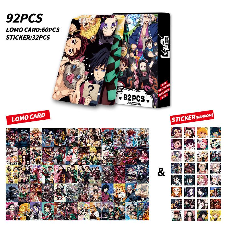 Demon Slayer 92 Pcs Lomo Cards And Stickers Double Sided Hd Color Printed Anime Collectible Bookmarks Greeting Cards For Fans
