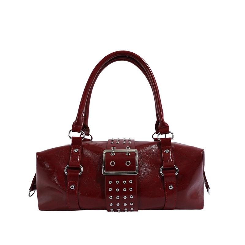 2026 Spring/Summer White Studded Women's Motorcycle Style Handbag - Versatile Crossbody & Handheld Bag