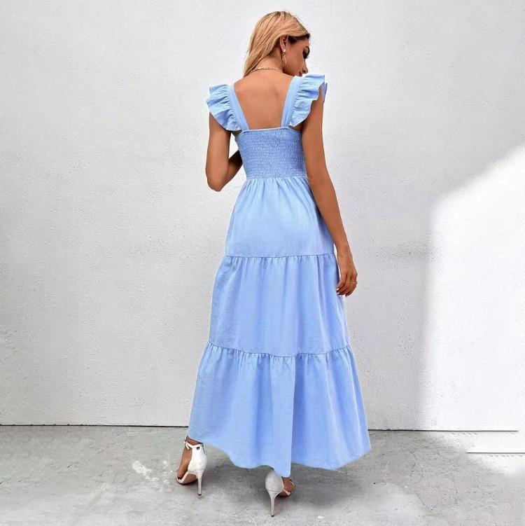 Lässiges A-Linien-Kleid Damen Einfarbig Ärmellos Hohe Taille Knöchellang Eckiger Ausschnitt Herbst Winter
