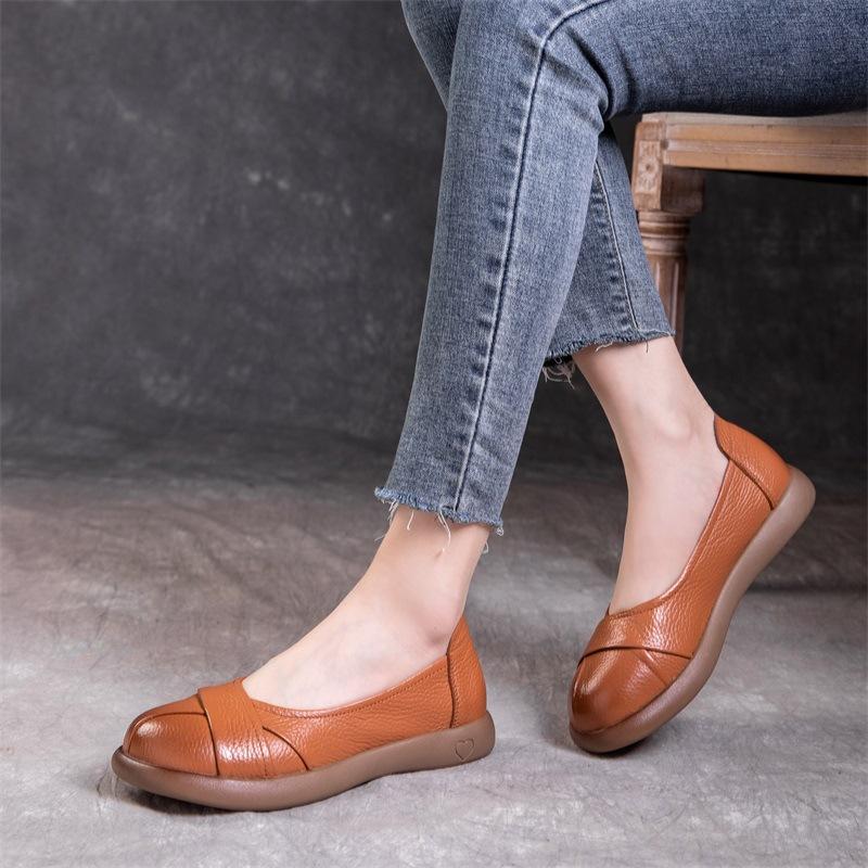 Woman Classic Leisure Moccasins Solid Black Shoes Women Ballet Flat Genuine Leather Slip-on Loafers