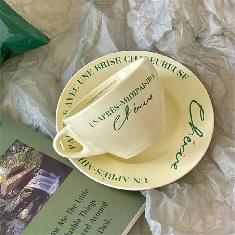 300ml Coffee Cup Korean Style Ins Lovely Saucer Breakfast Tea Milk with Handle Mug Ceramic Tableware Coffee Gift for Home-use
