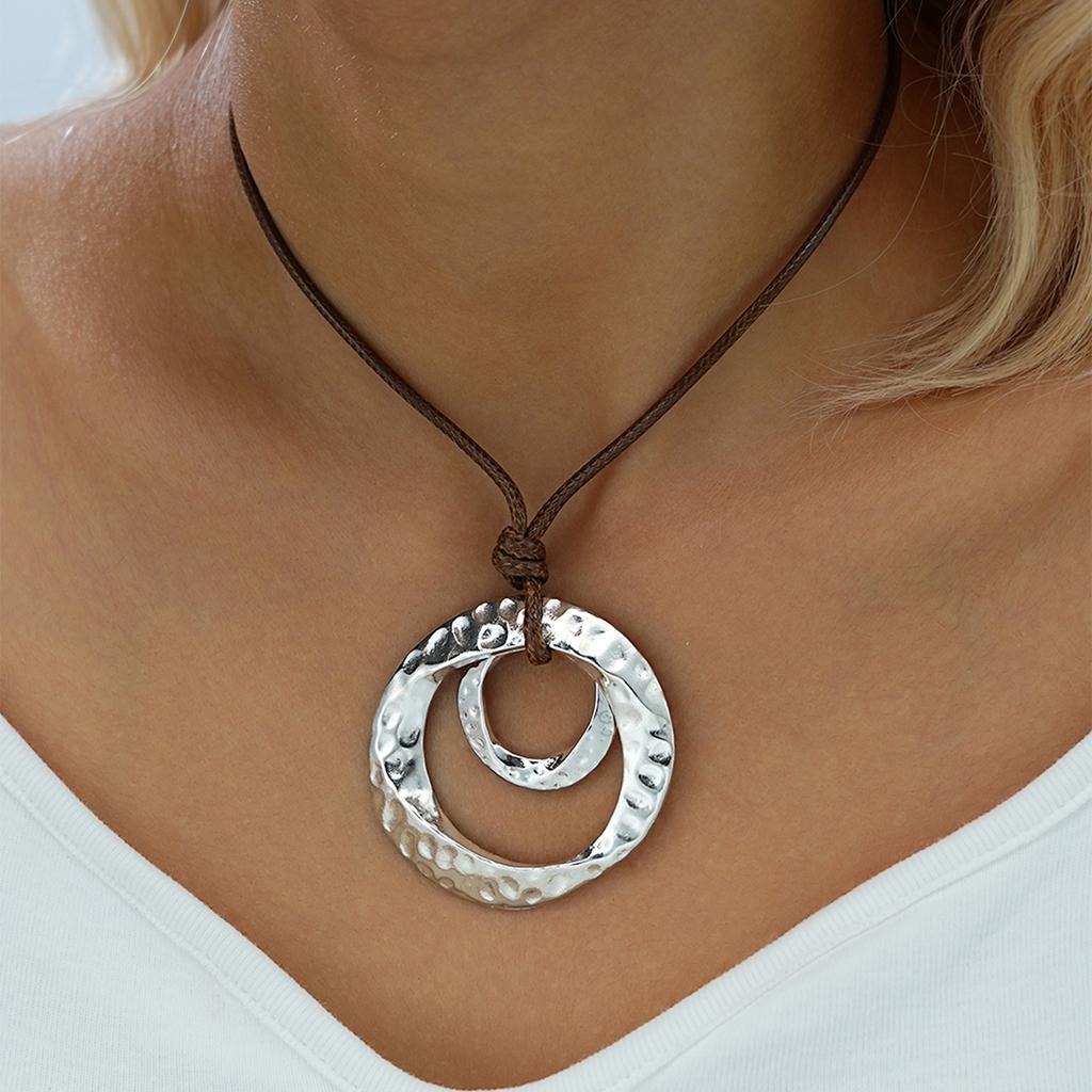 Fashion Exaggerate Flower Pendant Necklace Vintage Silver Color Irregular Large Floral Rope Chain Necklaces Boho Wedding Jewelry