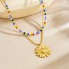 Gold Plated Stainless Steel Layered Rainbow Beaded Sunflower Pendant Necklace for Women