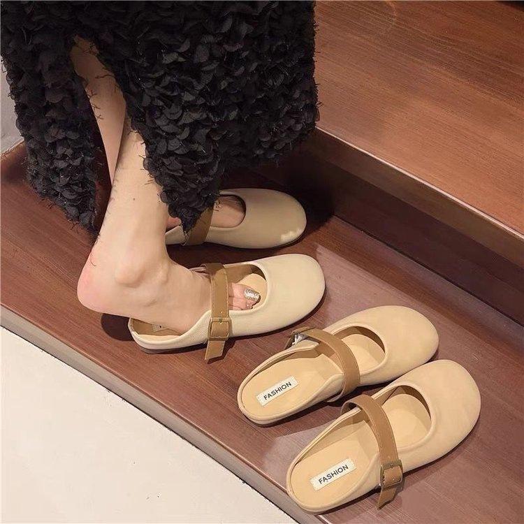 Baotou soft-soled slippers spring new shoes comfortable and casual flat-bottomed retro ins half drag