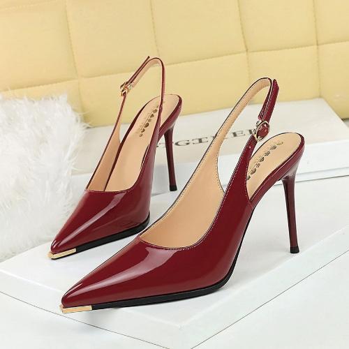 Sexy Sandals Women Pointed Toe High Heels Patent Leather Slim Heel Back Strap Simple Stiletto Shoes