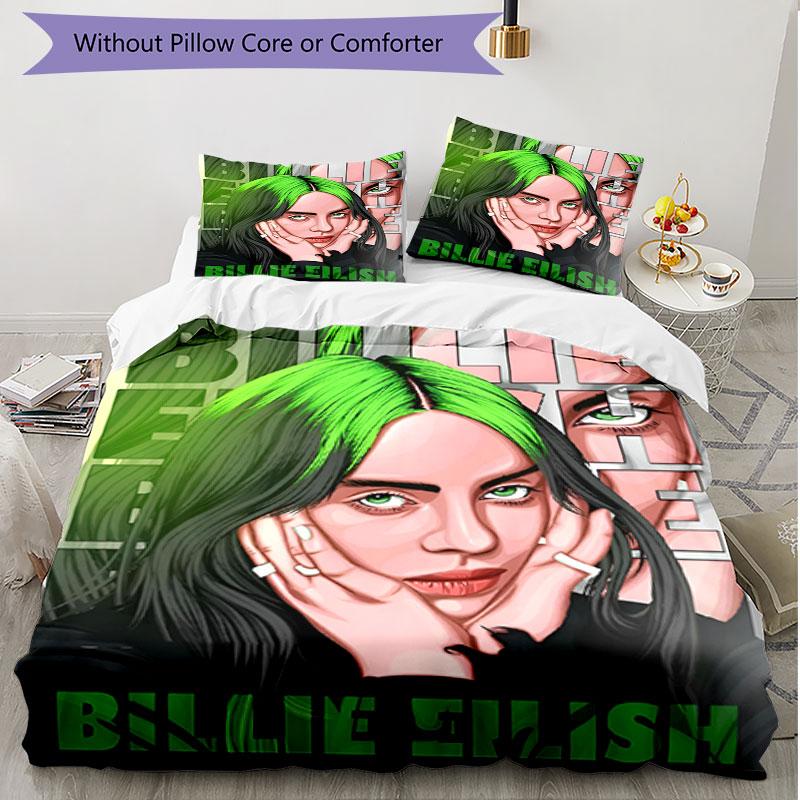 3-teiliges Bettbezug-Set (1 * Bettbezug + 2 * Kissenbezug, ohne Kern), Billie Eilish Druck Weiches Ganzjahres-Bettwäscheset, Dekoration für Schlafzimmer zu Hause Geschenk