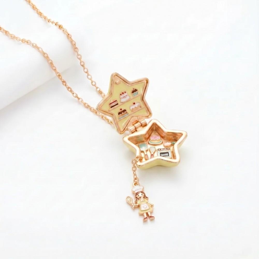 Cute Pentagram Phase Box Necklace Opening Closing Opening Box Necklace Jewelry Pendant  for Women