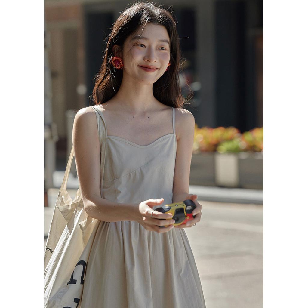2024 New Waist Cinching Slimming Fashion V-Neck Camisole Dress for Women's Summer Temperament Dress, Spring Mid Length Skirt