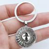 Vintage Sun Moon Keychain Metal and Glass Circular Key Pendant, Men's and Women's Charter Decoration Anniversary Birthday Gift