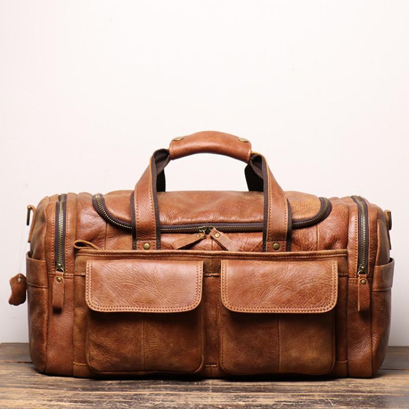

Cowhide Hand-held Travel Bag Sandblasted Leather Men s Fitness Luggage Genuine Shoulder Crossbody