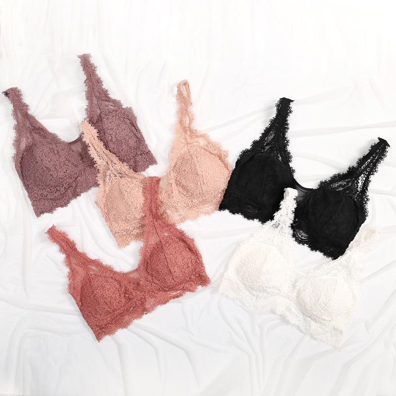 Francouzský styl Bezdrátová krajková souprava Spodní prádlo Kalhotky Dámské Sexy Čistá touha Push-up podprsenka Pohodlné k pokožce šetrné Trojúhelníčkové kalhotky