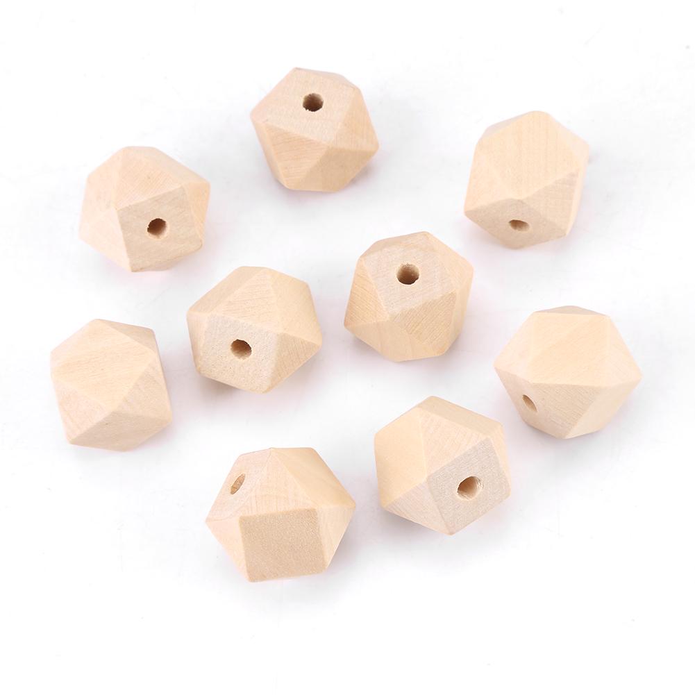 50pcs Unfinished Geometric Polyhedron Faceted Wooden Beads DIY Accessories 20mm