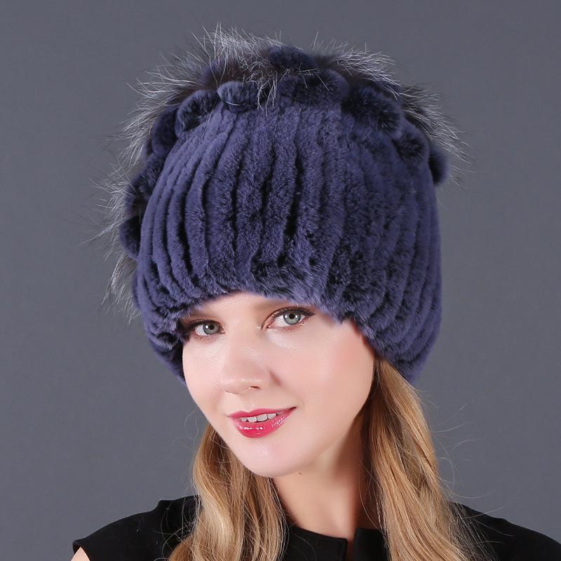 

Women s European and American Winter Thickened Wool Hat with Otter Rabbit Fur and Side Flower One Size