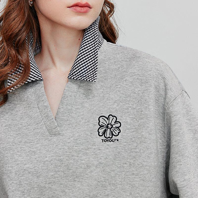 Chuyu Women's Faux Two-Piece Embroidered Polo Sweatshirt