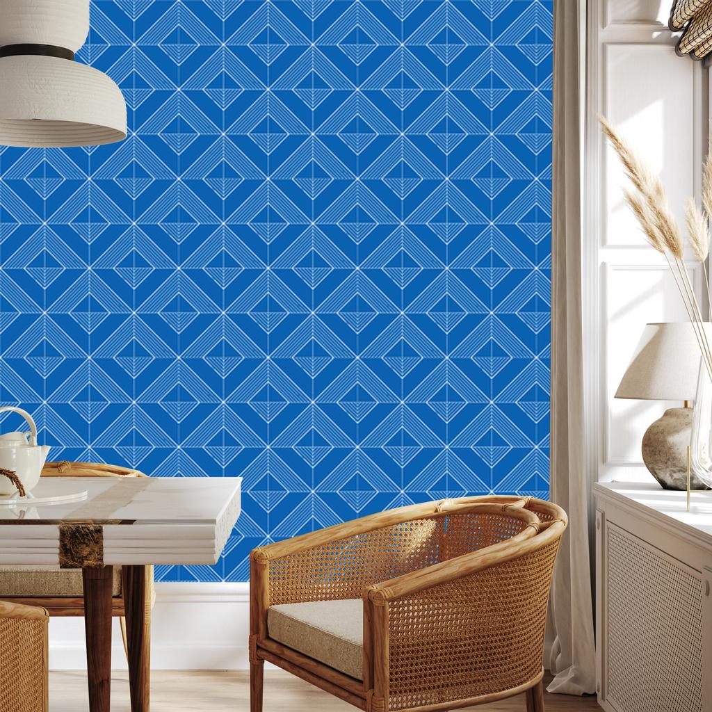 Geometric Rhombus Wallpaper, Blue, Fine Detail, 50x1000