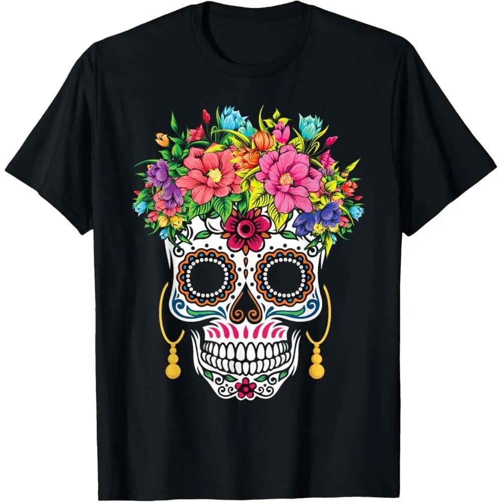 Day of The Dead Tshirt Men Dia De Los Muertos Sugar Skull Tee Mexican Culture Shirt Skeleton Design Calavera Catrina Tops