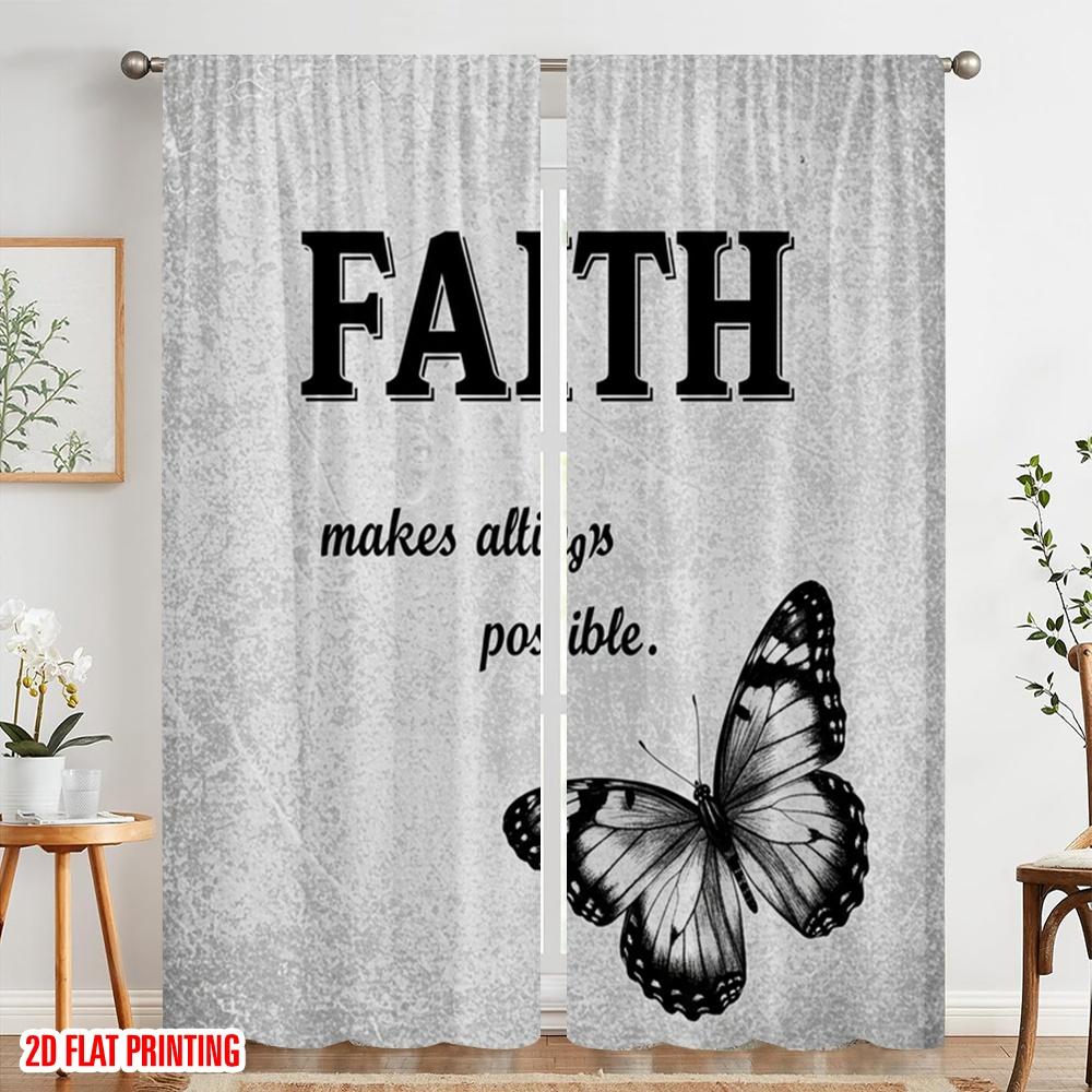 2pcs 2D flat printing Window Drapes Faith Butterfly Polyester Without Electricity Party Decorations Use for General Festive and