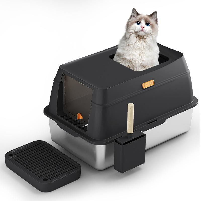Cat Litter Box Large Spaces Fully Enclosed Deodorized Cat Toilet Pet Splash Proof Stainless Steel Cats Bedpans Supplies