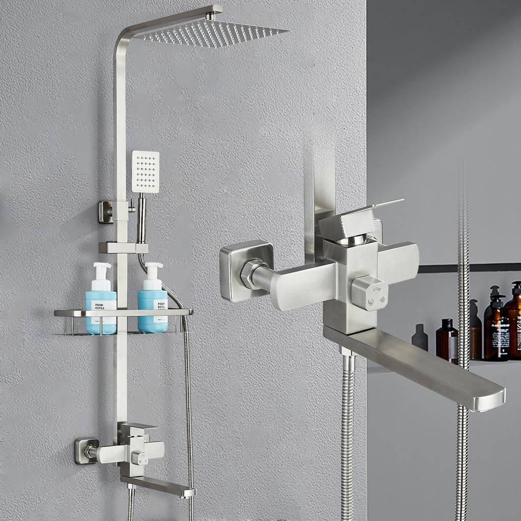 Brushed Nickel Bathroom Shower Set Hot Cold Bathtub Mixer Faucet Quality Brass Bathroom Shower Tap Rainfall Bath Shower System