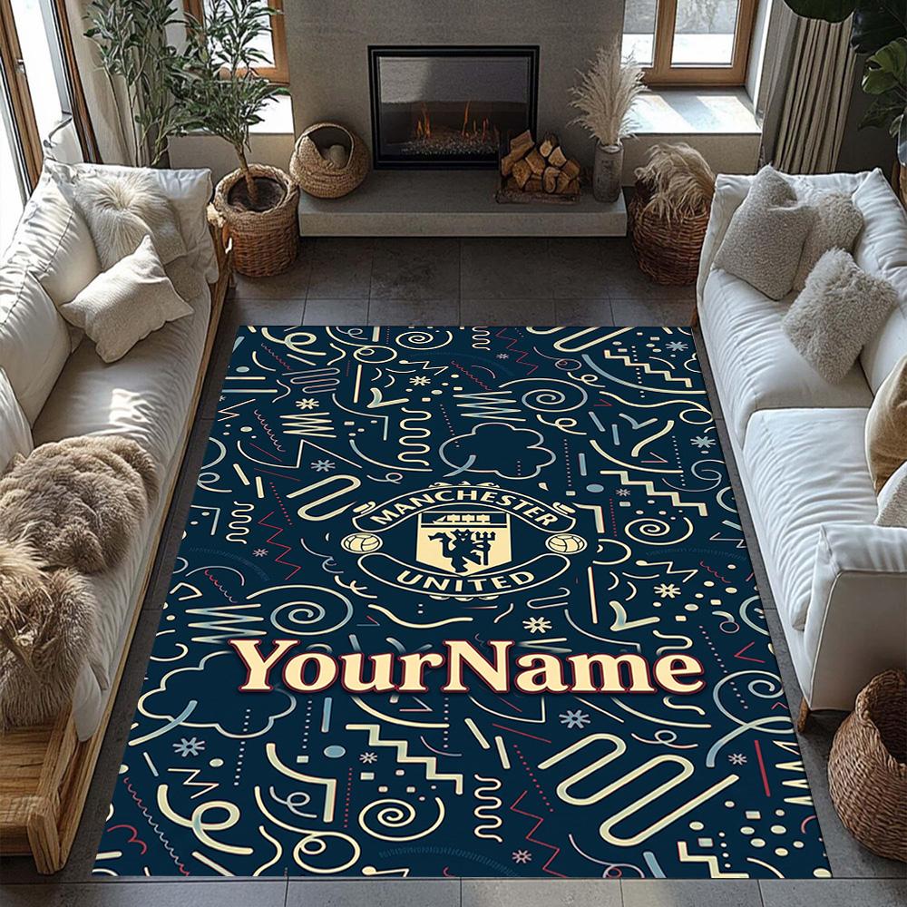 Manchester Customizable Name Floor Mat Perfect for Foyer Dormitory Playrooms Decorate room Anti-slip Rug Anime Office Decor Birthday/Christmas Gift