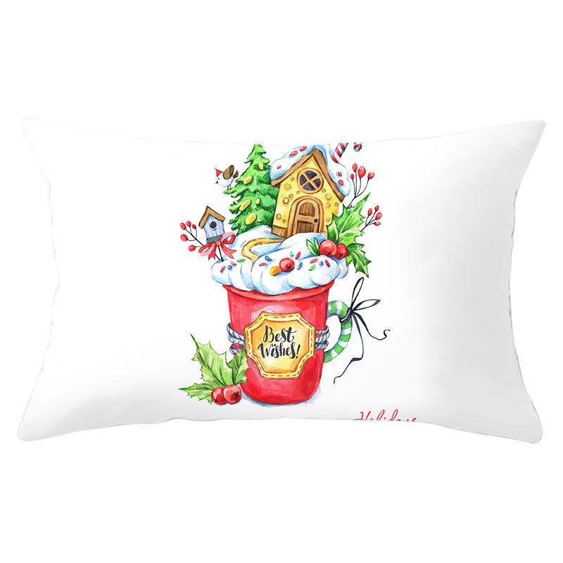 Simple Cartoon Print Series Christmas Waist Pillowcase Peach Skin Printed Pillowcase Home